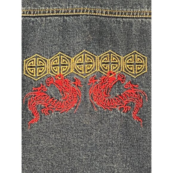 Orbit X Women's Size 12/14 Denim Vest Button-up Dragon Embroidery 100% Cotton - Picture 16 of 16